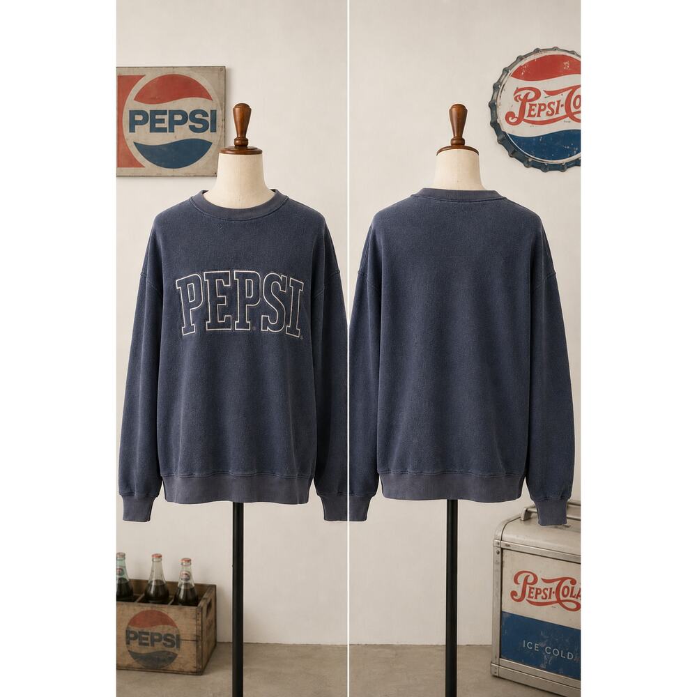 Vintage Pepsi Spellout Crewneck Sweatshirt Navy Blue Size Large